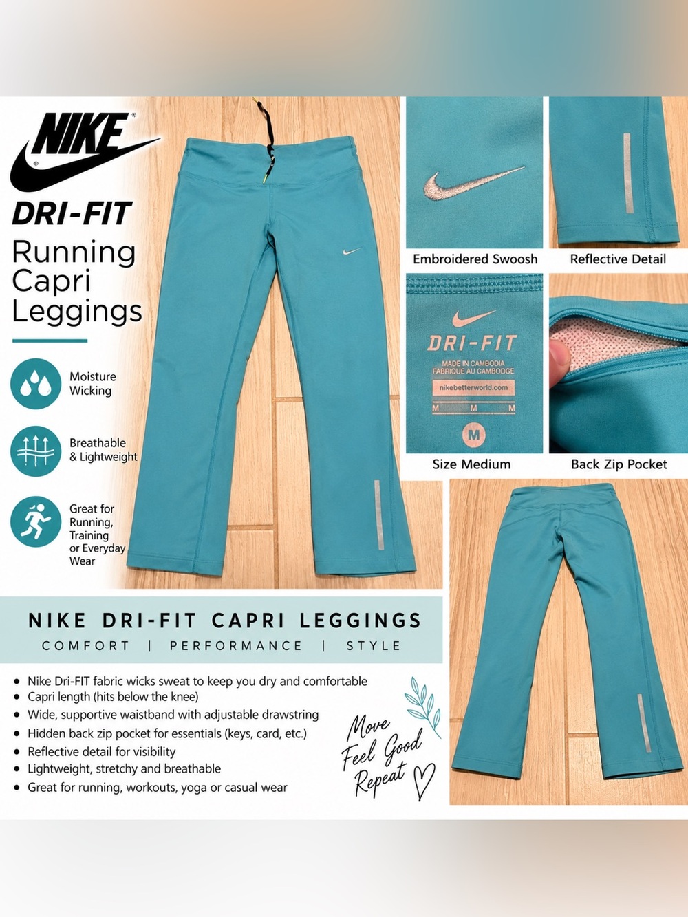 Nike Teal Dri-FIT Capri Track Pants with Reflective Accents